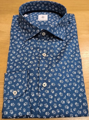 Chemise manches longues homme bleu marine motif fleuri