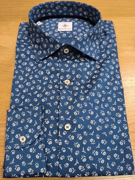 Chemise manches longues homme bleu marine motif fleuri