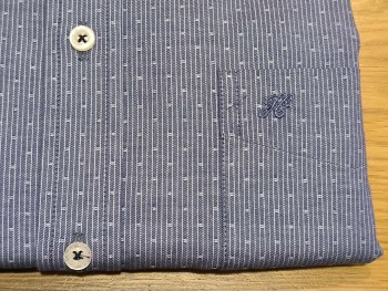 Chemise manches longues homme bleu à rayures et points