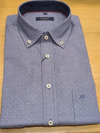 Chemise manches longues homme bleu à rayures et points