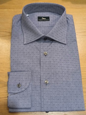 Chemise homme bleu cintrée motif petits carrés