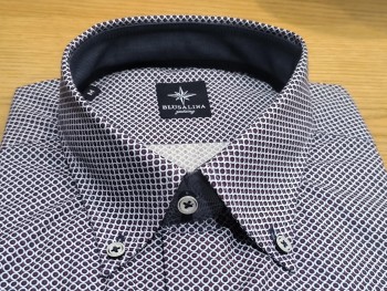 Chemise homme manches longues bleu marine motif rond