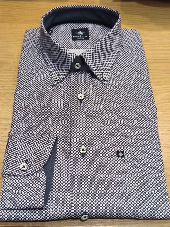 Chemise homme manches longues bleu marine motif rond