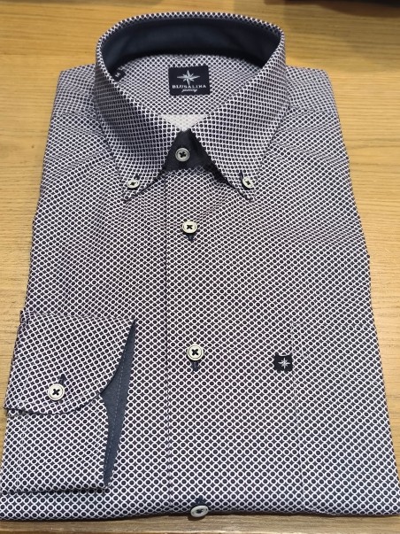 Chemise homme manches longues bleu marine motif rond