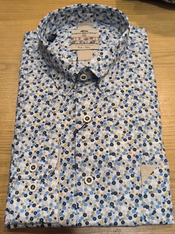 Chemise homme motif fleuri bleu et jaune
