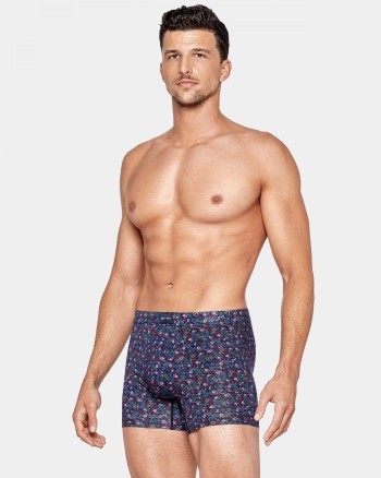 Boxer homme motif fleuri rose et bleu