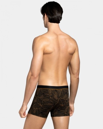 Boxer homme marron motif feuilles