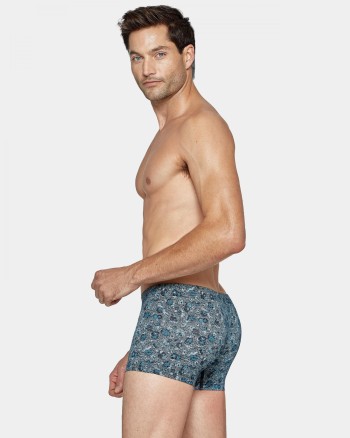 Boxer homme bleu motif feuille