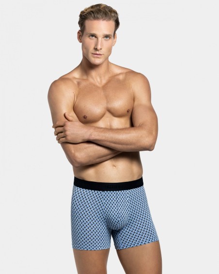 Boxer homme bleu clair à motif