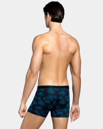 Boxer homme fond noir et motif bleu