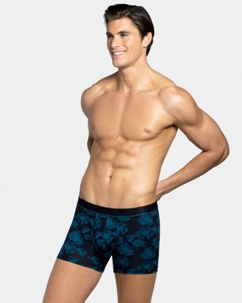 Boxer homme fond noir et motif bleu