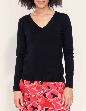 Pull femme noir encolure V