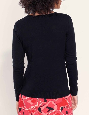 Pull femme noir encolure V