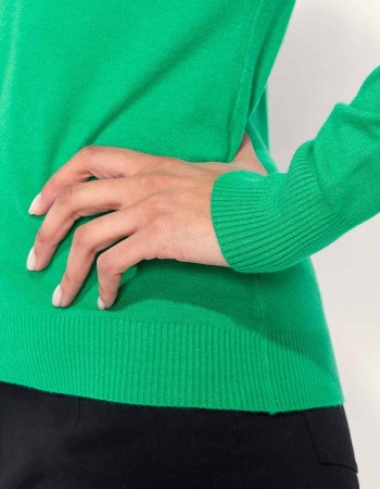 Pull col v femme vert