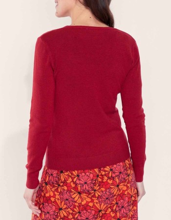 Pull col v bordeaux femme