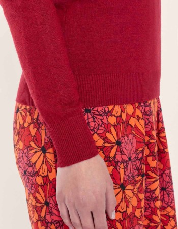 Pull col v bordeaux femme