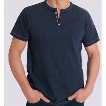 Tee-shirt homme col tunisien marine-LA SQUADRA