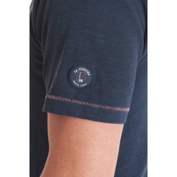 Manches courtes du tee-shirt homme col tunisien marine LA SQUADRA