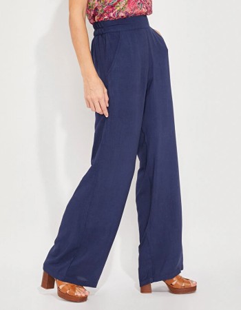 Pantalon fluide ample Estia bleu marine femme de La Fiancée.