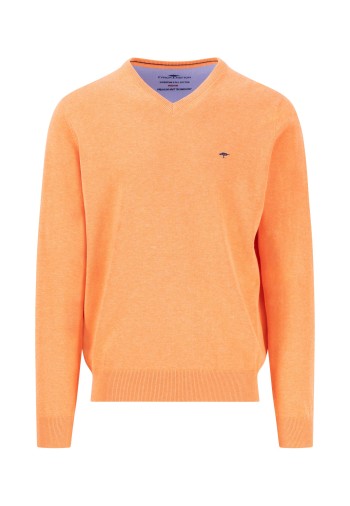 Pull coton orange col V homme de Fynch Hatton