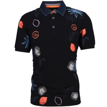 Polo marine homme maille piquée motifs brodés et teint Monte Carlo