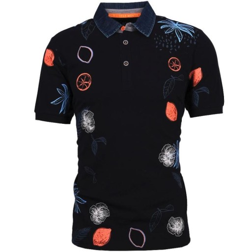 Polo marine homme maille piquée motifs brodés et teint Monte Carlo