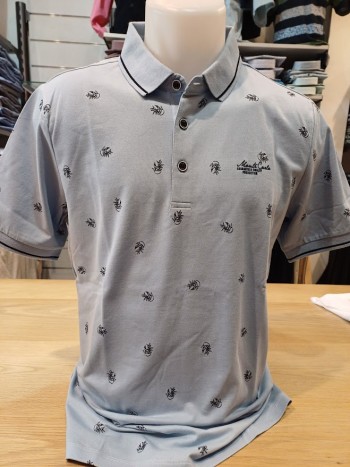 Polo homme Monte Carlo bleu ciel maille piquée fantaisie