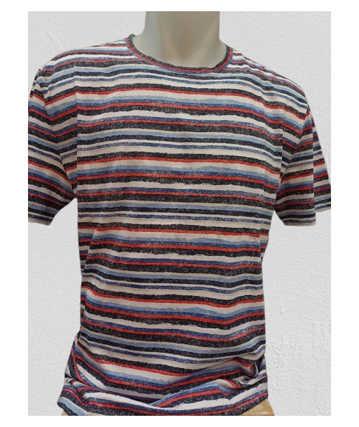 Tee-shirt homme rayé multicolore Mavélis avec col rond