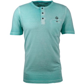 Tee-shirt homme Monte Carlo vert turquoise – col tunisien rayé