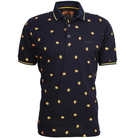Polo homme Monte Carlo maille piquée bleu marine avec fantaisie