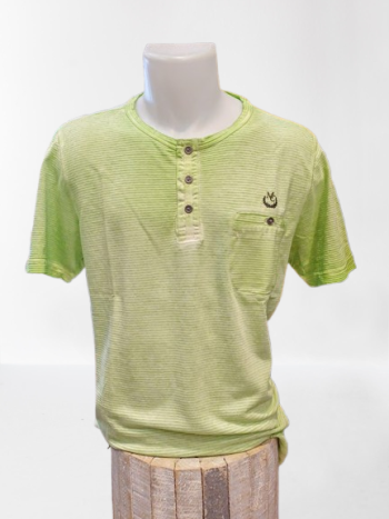 Tee-shirt homme Monte Carlo vert jonc – col tunisien rayé et poche plaquée