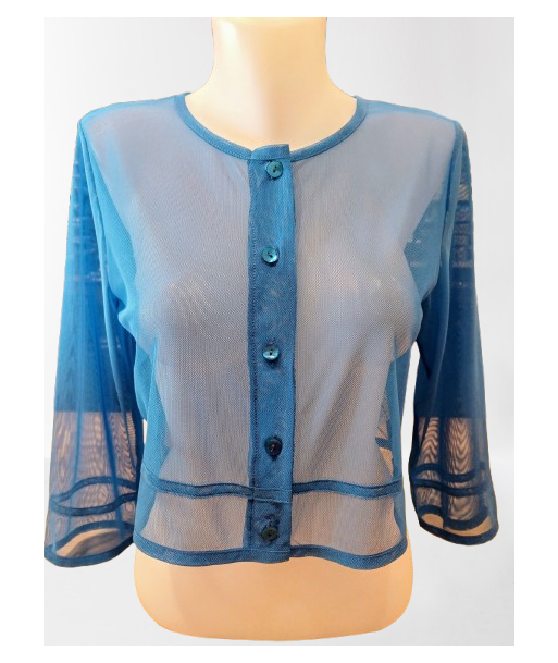 Gilet maille femme résille bleu – Maloka Gilet maille femme résille bleu – Maloka