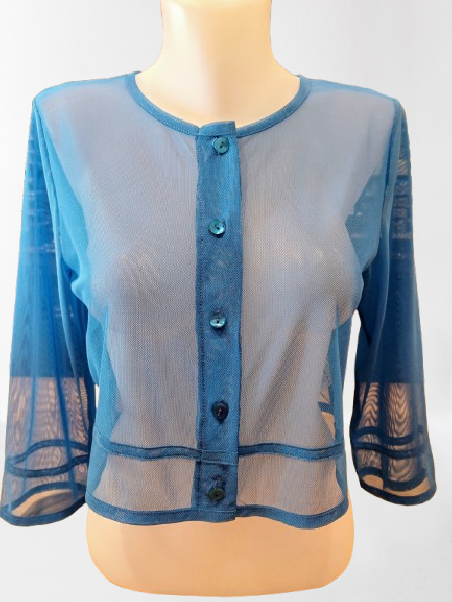 Gilet maille femme résille bleu – Maloka