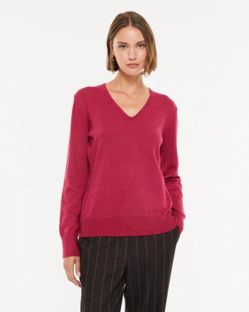 Pull basique femme encolure V fuschia-PAZ TORRAS