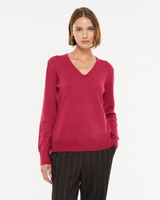 Pull basique femme encolure V fuschia-PAZ TORRAS Pull basique femme encolure V fuschia-PAZ TORRAS