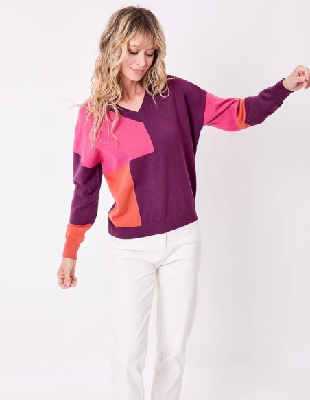 Pull tricot patchwork