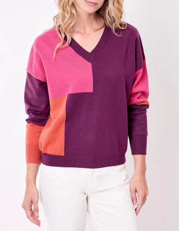 Pull tricot patchwork