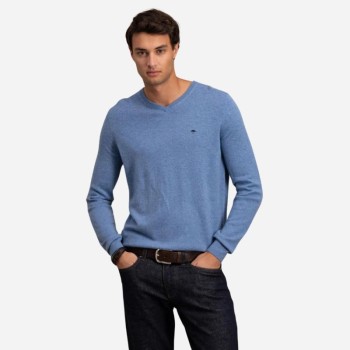 Pull V homme bleu