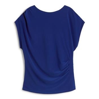 Top femme bleu roi fluide drapé manches courtes | Élégant et confortable