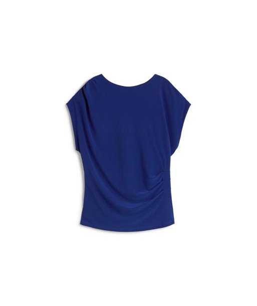Top femme bleu roi fluide drapé manches courtes | Élégant et confortable