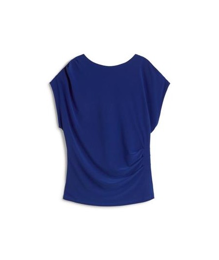 Top femme bleu roi fluide drapé manches courtes | Élégant et confortable