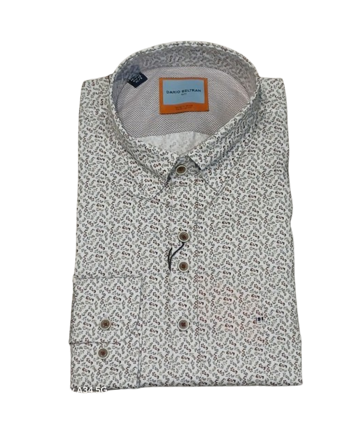 Chemise homme à petits motifs beige et rouge