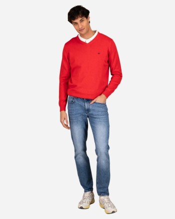 Pull V homme rouge