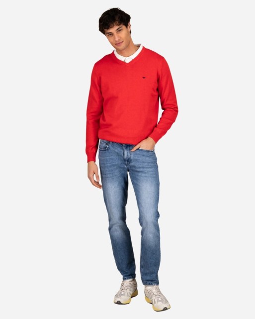 Pull V homme rouge