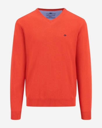Pull V homme coton rouge