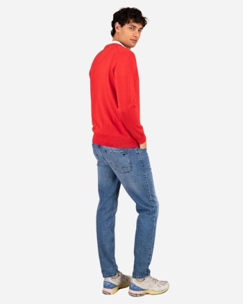 Pull homme col V rouge