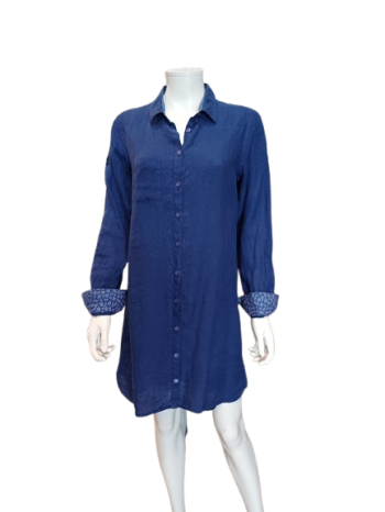 Robe chemise lin bleu indigo