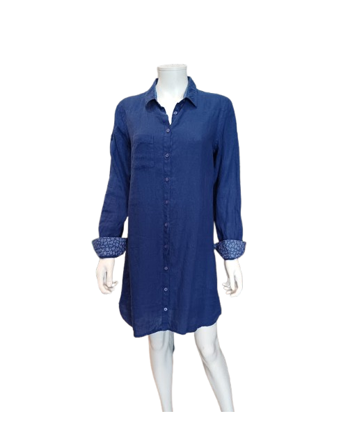 Robe chemise lin bleu indigo