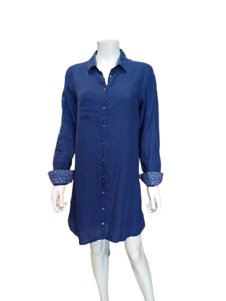 Robe chemise lin bleu indigo