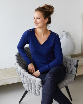 Pull V femme bleu marine